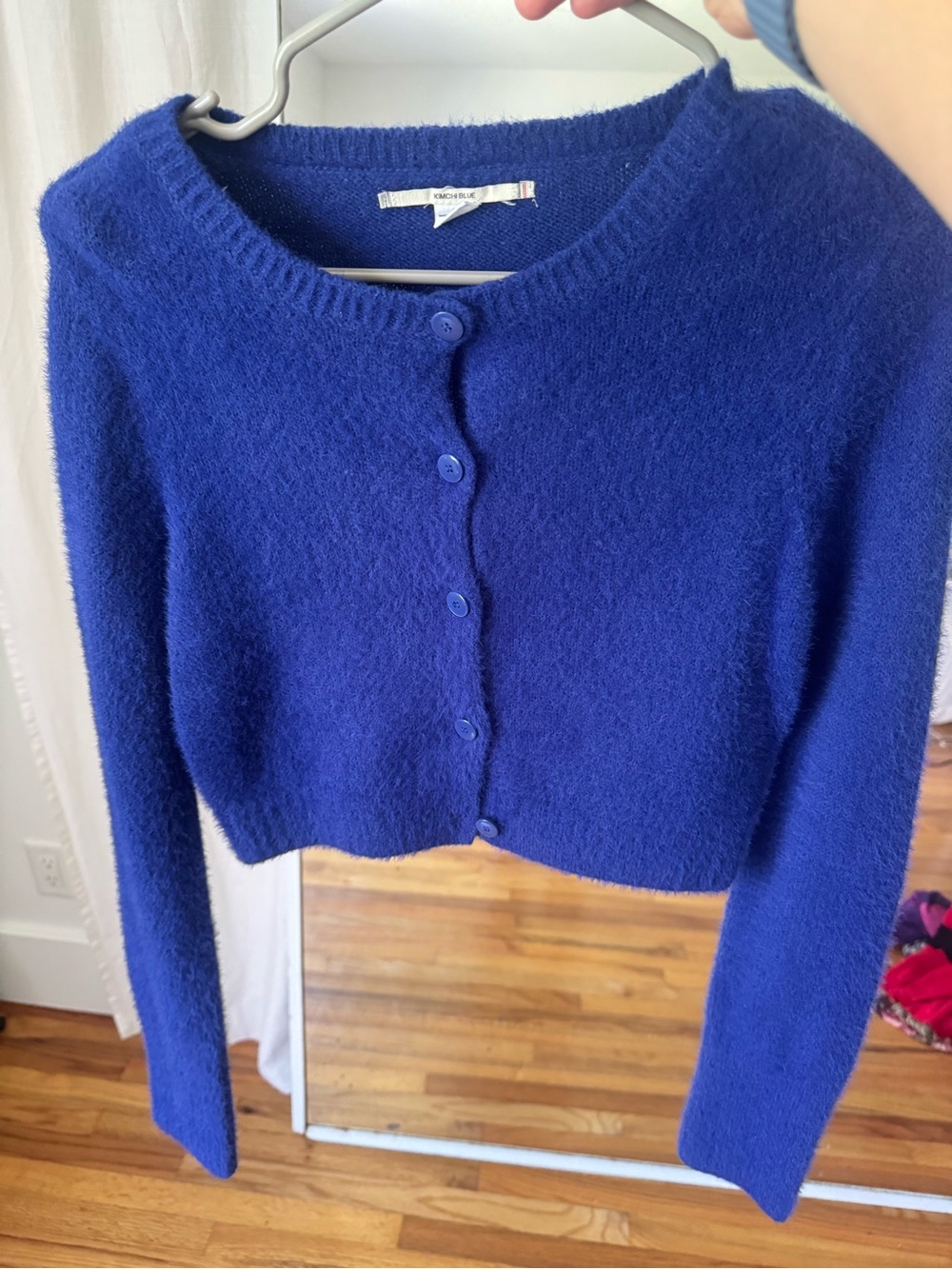 Kimchi Blue Royal Blue Fuzzy Button-Up Crop Cardigan - Picture 7 of 7